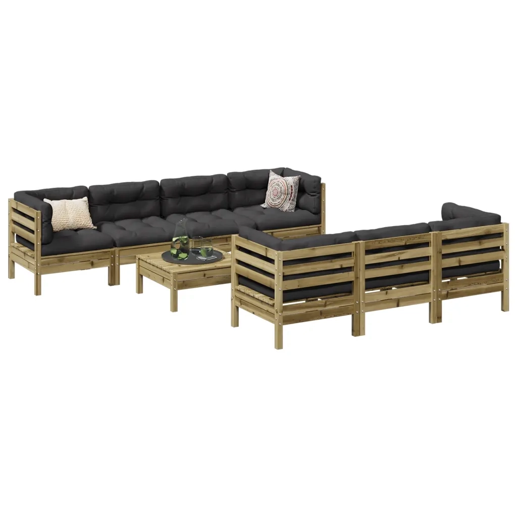 Set Divani da Giardino 8pz con Cuscini Legno Impregnato di Pino