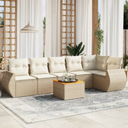 Set Divani da Giardino 7 pz con Cuscini Beige in Polyrattan 3225015