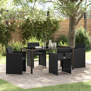 Set da Pranzo da Giardino 5 Pezzi con Cuscini Nero Polyrattan