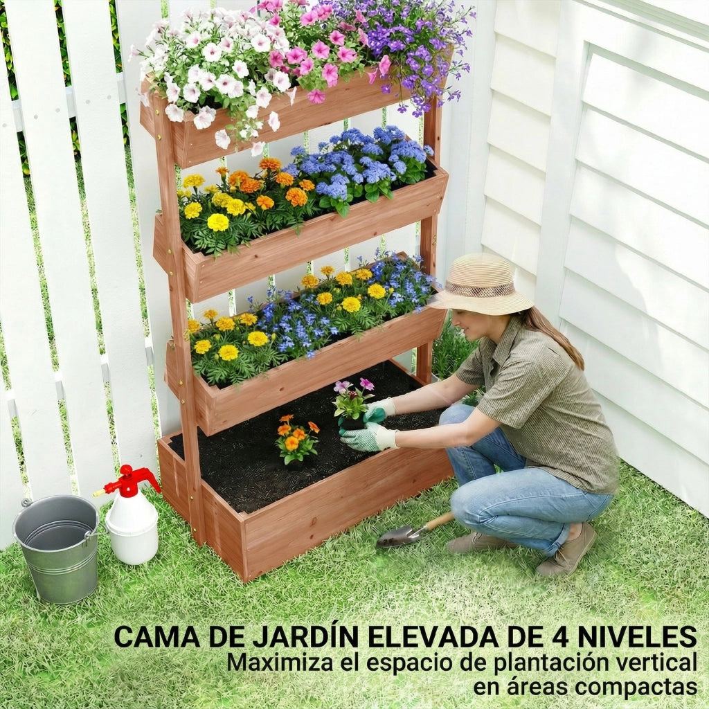 Fioriera da Giardino in Legno ¨C zephmum ¨C Marrone 4 Livelli