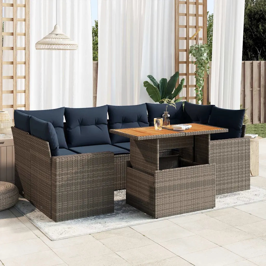 Set Divani da Giardino 7 pz con Cuscini Grigio in Polyrattan 3327008