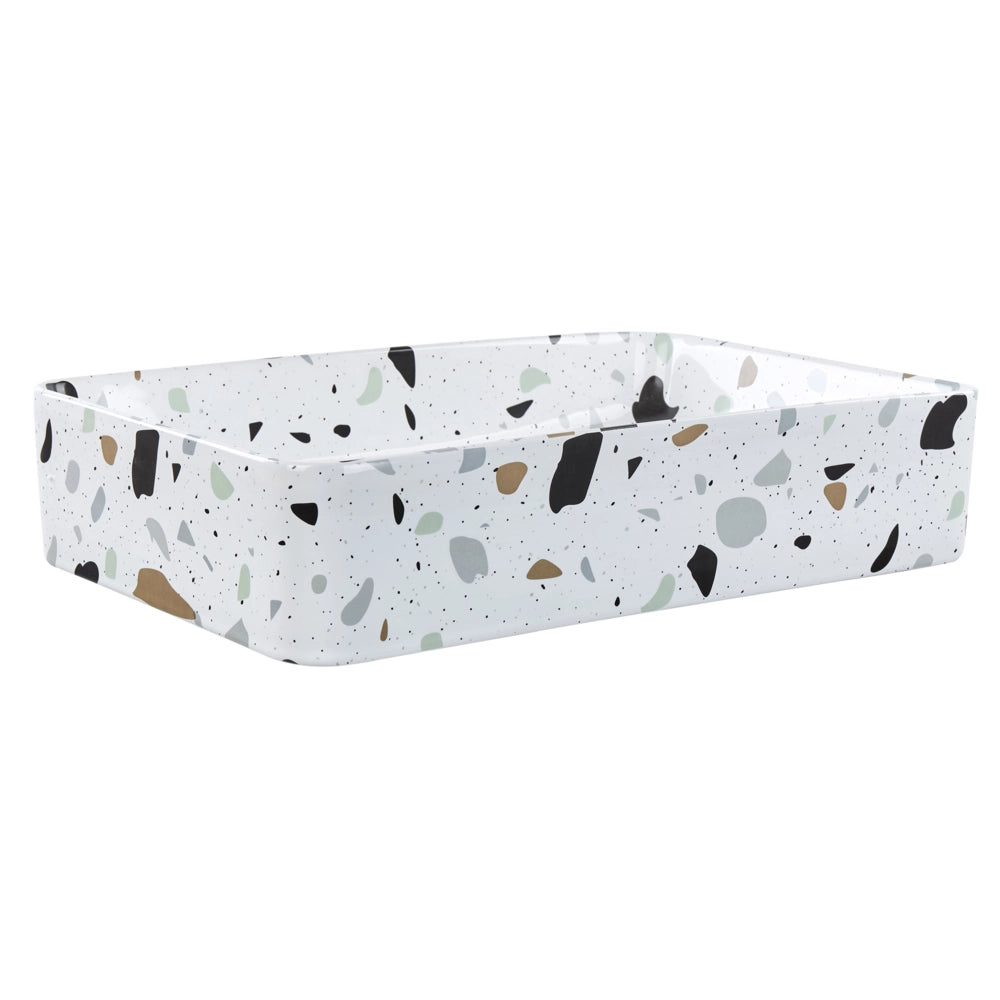 Lavabo da appoggio in ceramica effetto terrazzo bianco 51 x 34 cm Lavello da bagno rotondo