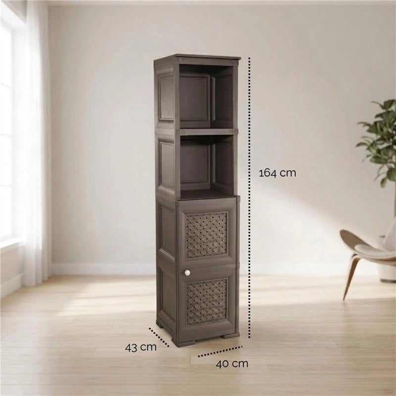 MOBILE BAGNO VERTICALE SALVASPAZIO 4 MODULI WENGÉ 40X43X164 CM CON ANTA EFFETTO LEGNO E RIPIANI A VISTA – CONTENITORE PER ARREDO BAGNO