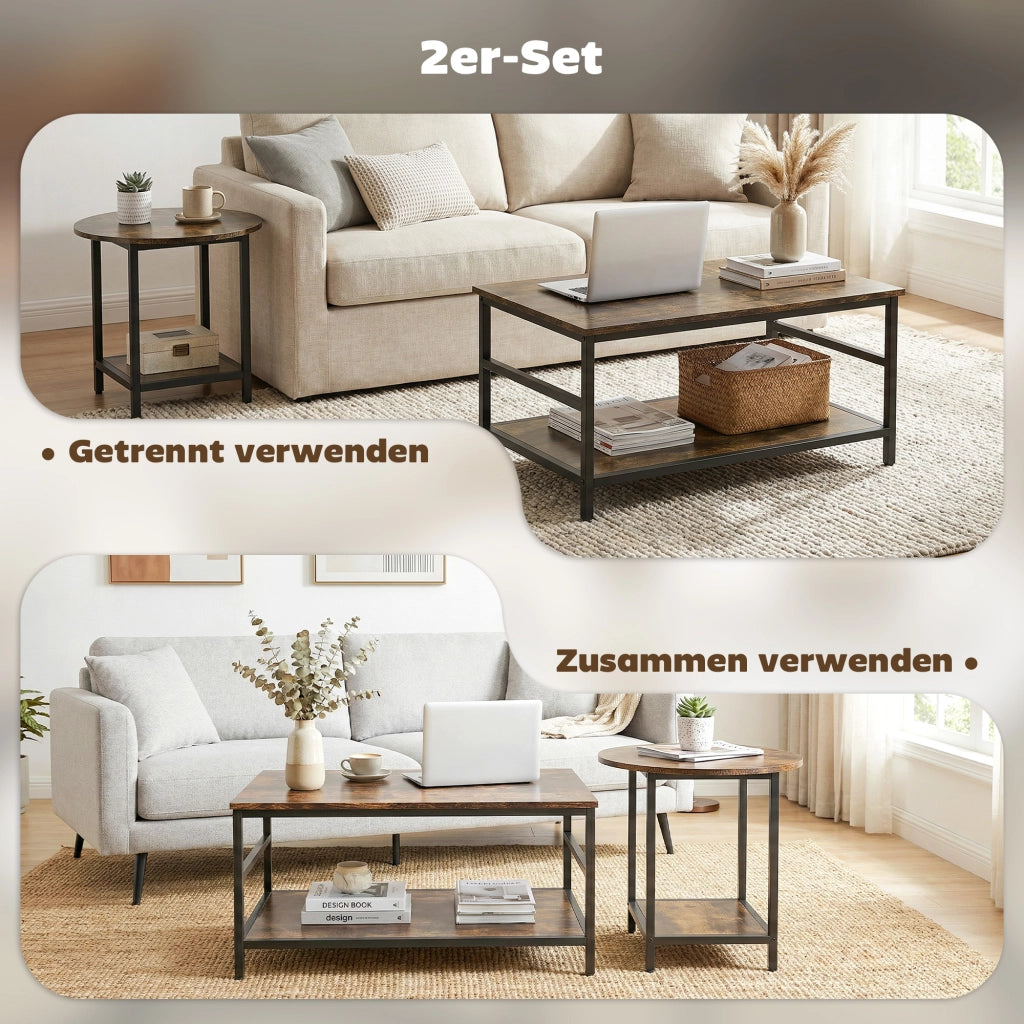 Tavolino da salotto ¨C zephmum ¨C Rustico, Marrone, 2 Pezzi