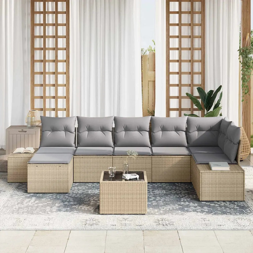 Set Divano da Giardino con cuscino 7 pcs Beige polyrattan 3355829
