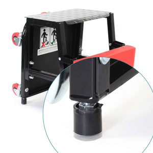 Sgabello da officina con ruote e scaletta, carrello e scaltte 2in1, portata 160 kg, sgabello da meccanico con portaoggetti e scalino