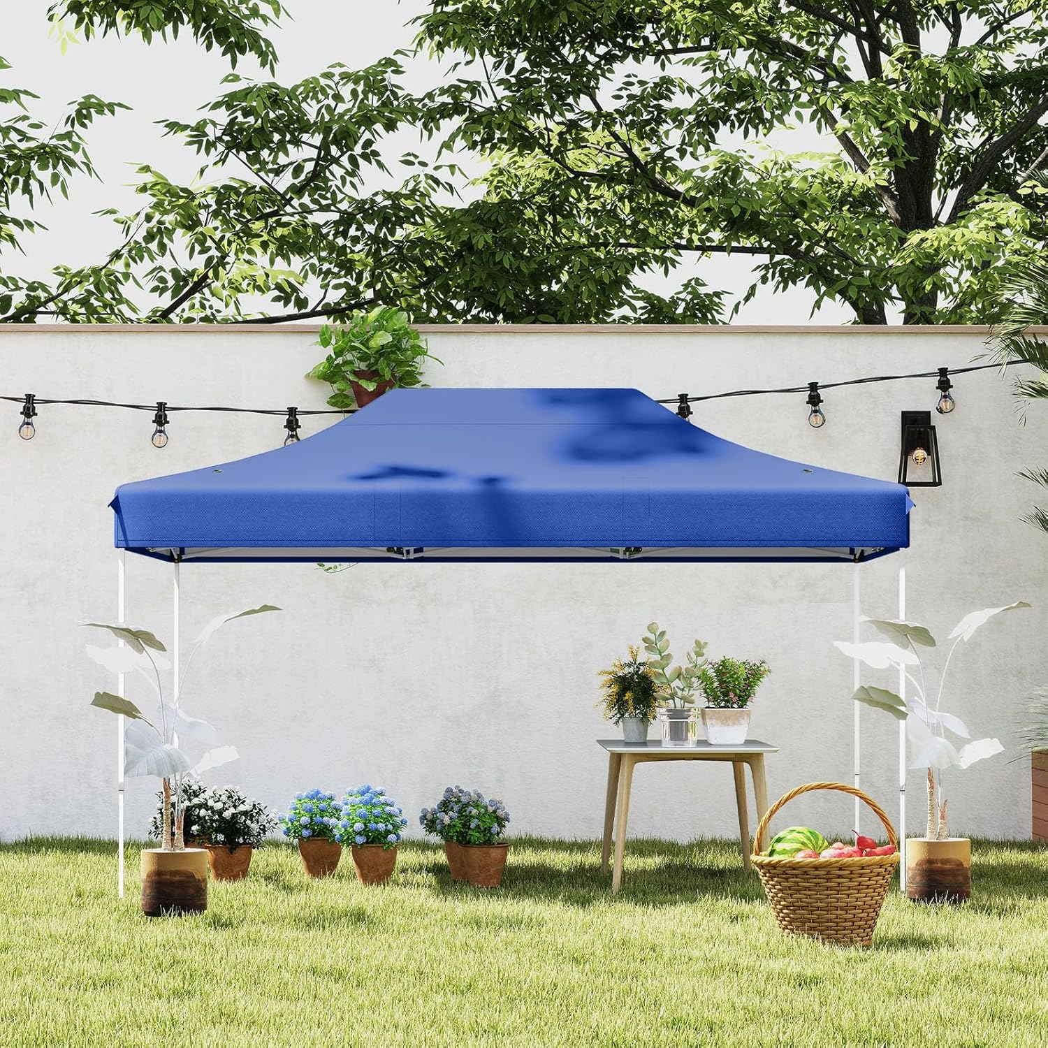Gazebo Pop-up Pieghevole 3 x 4,5 m, Gazebo da Giardino Impermeabile Altezza Regolabile con Fori di Drenaggio, Tenda da Giardino Antivento con Borsa di Trasporto a Ruote (Blu)