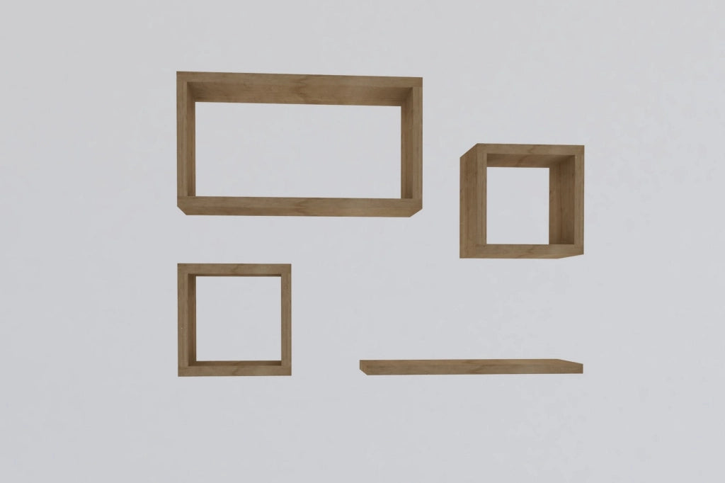 Set di 4 mensole da parete in legno "Babi" - 43 x 15 x 23 cm - Beige