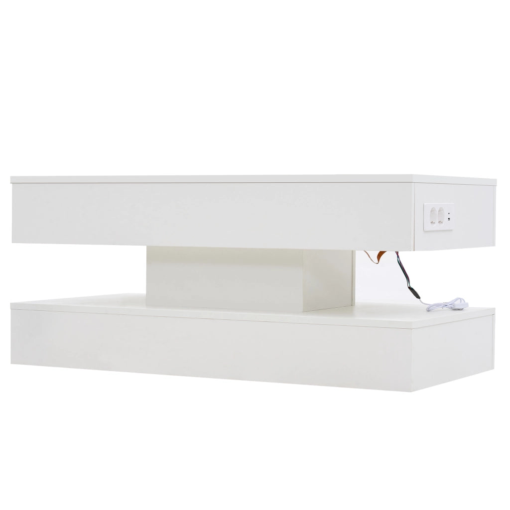 Tavolino da caffè alzabile con vano nascosto e LED - per soggiorno - 100×50×42 cm - bianco