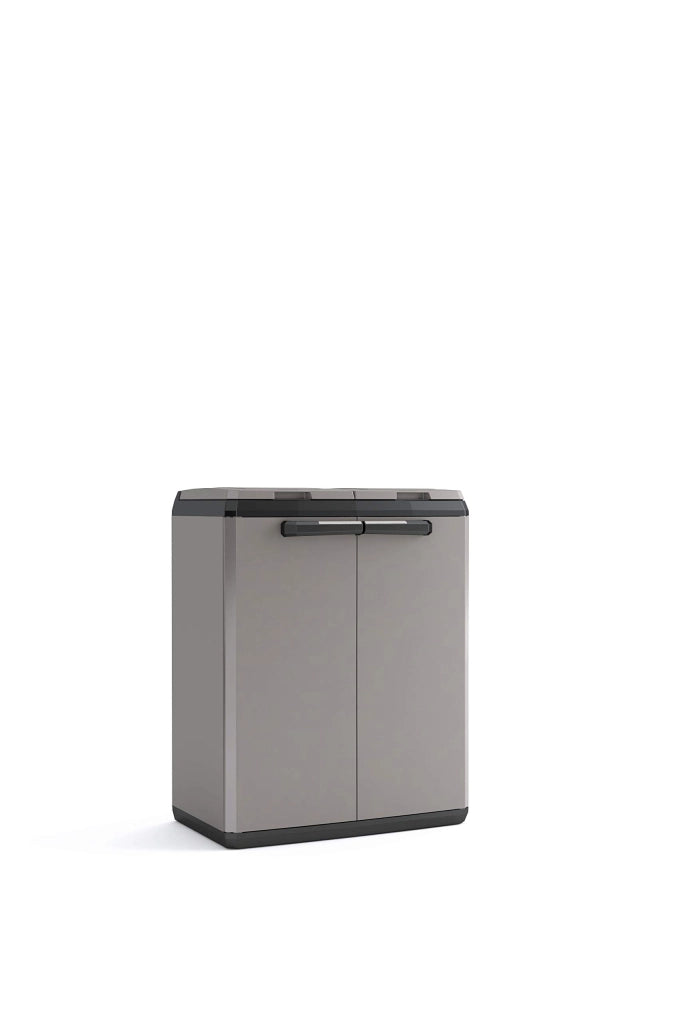 Pattumiera Basic 2 Ante 220 Litri per Raccolta Differenziata in Resina Riciclata con Coperchio e Etichette Adesive Keter