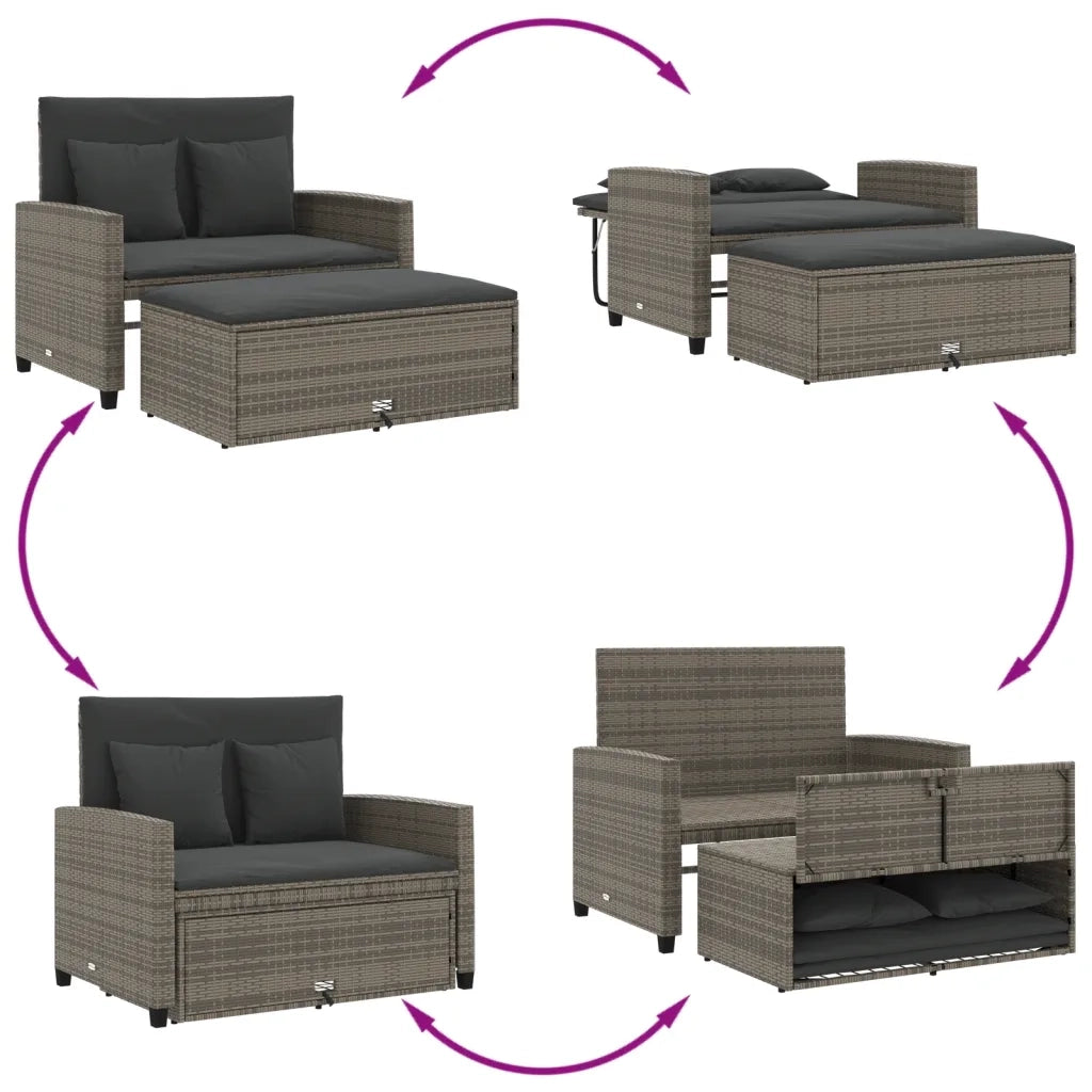 Divano da Giardino con Cuscini 2 Posti Grigio in Polyrattan 365134
