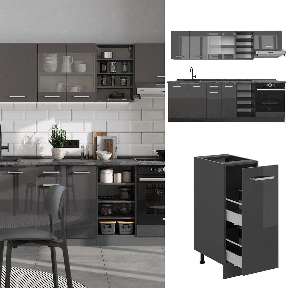 Vicco Cucina componibile Antracite lucido/antracite 240 cm , PL Marmo