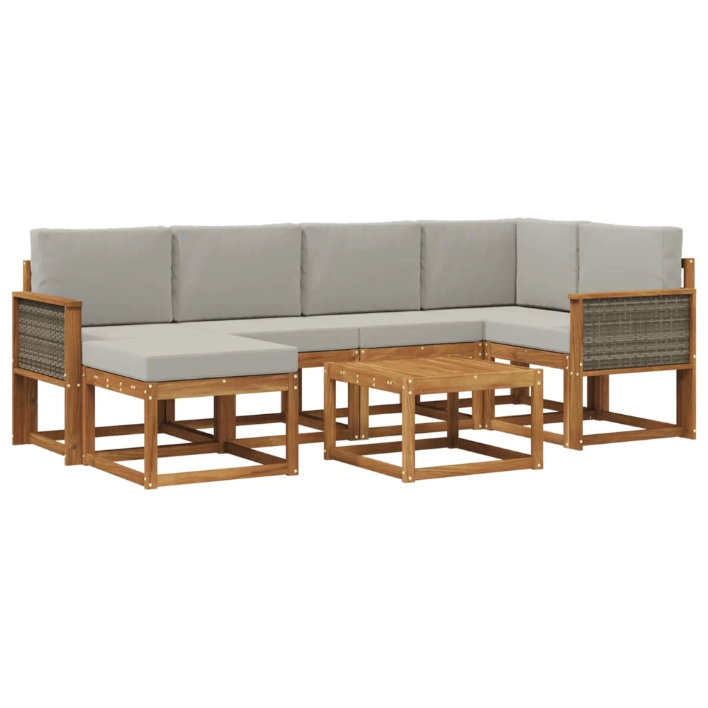 Set di divani da esterno 7 pcs Naturale e Grigio Chiaro 3385367