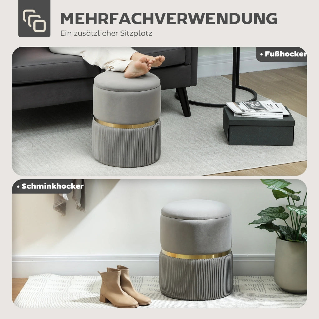 Pouf con coperchio rimovibile e vano nascosto ¨C Minimal ¨C rivestimento in velluto, colore grigio chiaro