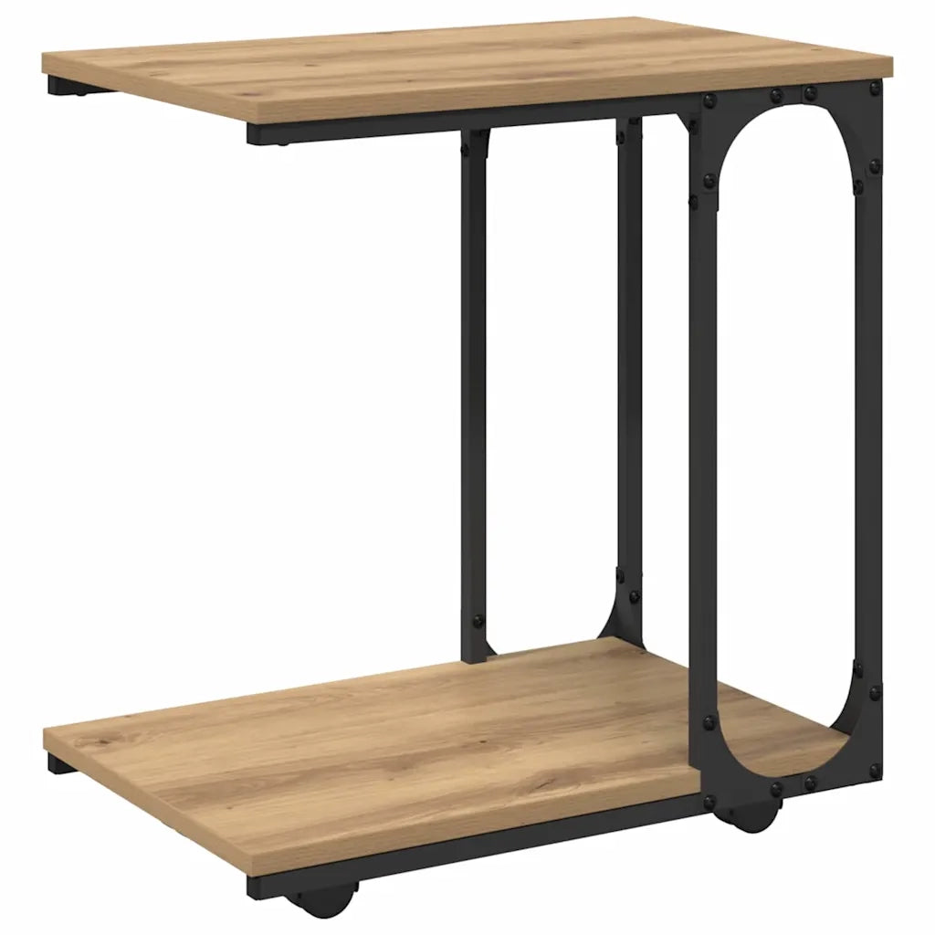 Tavolo laterale con ruota Rovere artigianale 50 x 35 x 55.5 cm