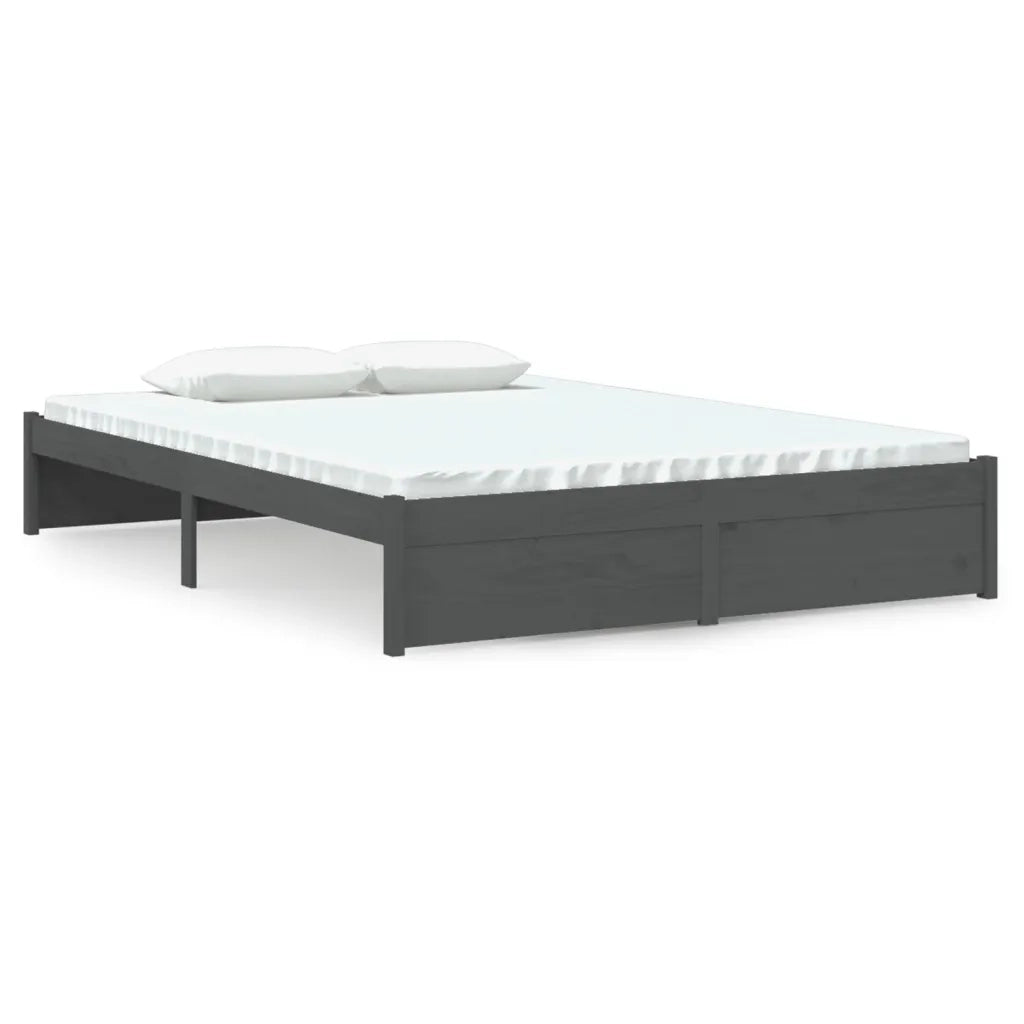 Letto matrimoniale | Letto per adulti | Giroletto Grigio in Legno Massello 140x200 cm