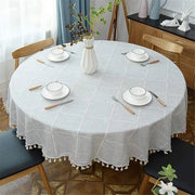Tavolo con tovaglia rotonda in tessuto pesante e lino soffice, impermeabile, di alta qualità, adatto per cucina e sala da pranzo, dimensioni 200 cm, colore beige.