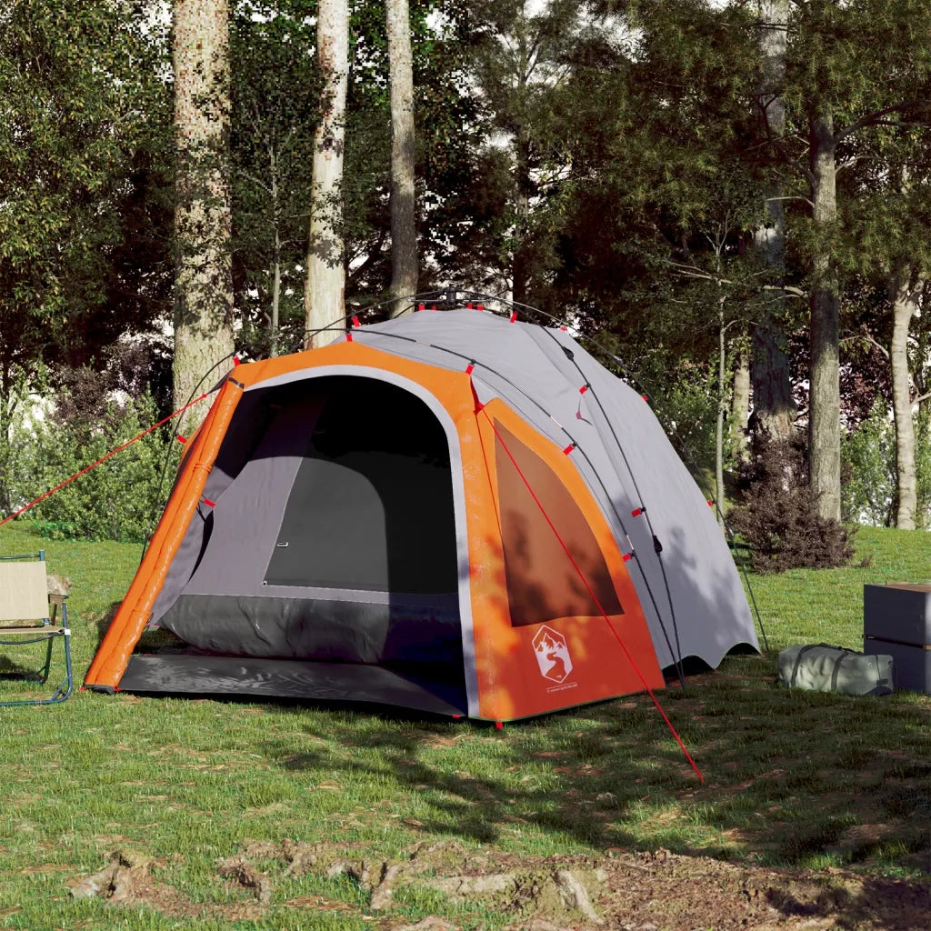 Tenda a Cupola 3 Persone-Tenda da campeggio Grigio e Arancione a Rilascio Rapido 720455