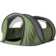 Tenda da Campeggio Pop-Up per 2-3 Persone 265x220x115 cm 2 Porte 2 Finestre Impermeabile in Poliestere Verde