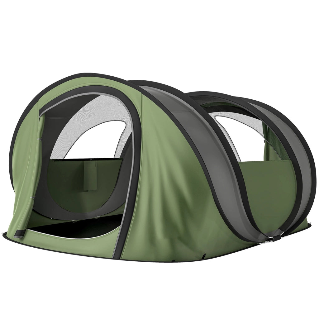 Tenda da Campeggio Pop-Up per 2-3 Persone 265x220x115 cm 2 Porte 2 Finestre Impermeabile in Poliestere Verde