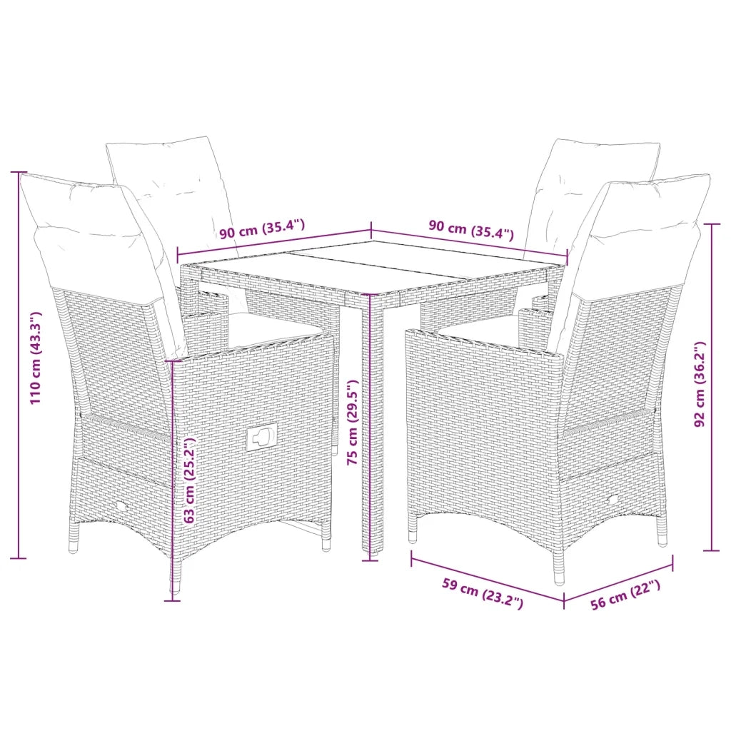 Set da Pranzo da Giardino 5 pz con Cuscini Beige in Polyrattan 3276801
