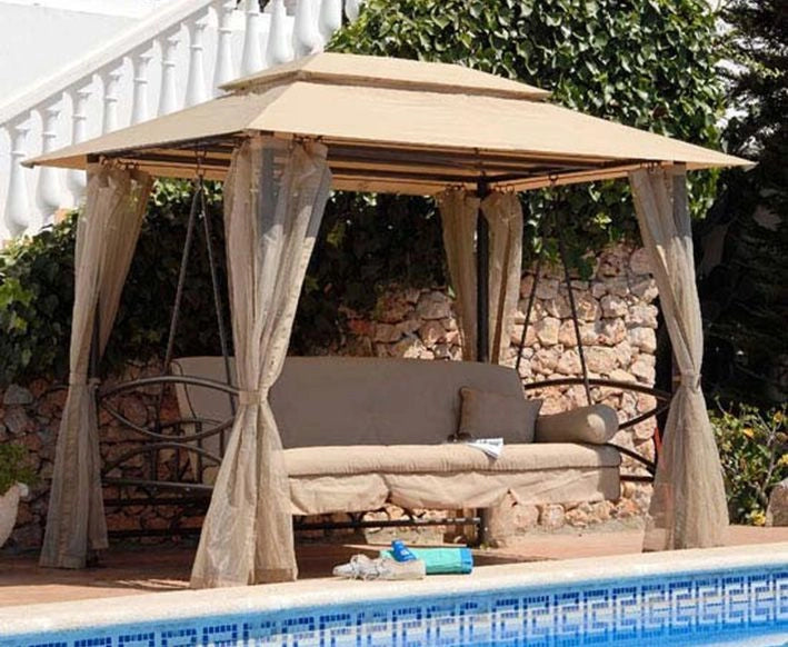 Gazebo con dondolo, letto e zanzariere 255x175x250cm da esterno in ferro Sicorage Megy