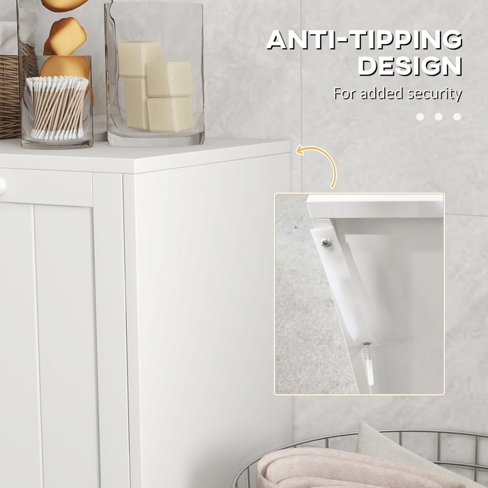 Mobile Portabiancheria con 2 Scomparti a Ribalta 66x33x68 cm in Legno Bianco