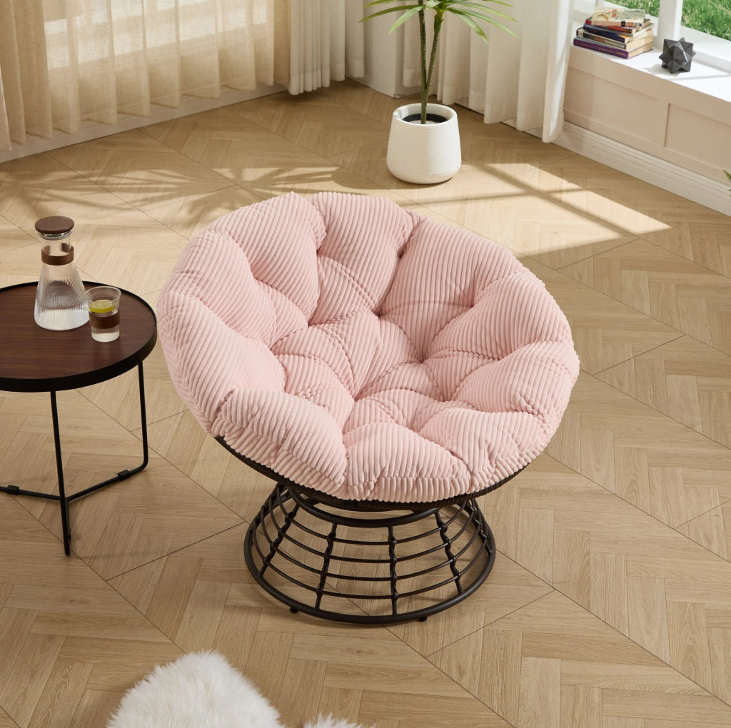 Sedia Papasan girevole 360° ?92x67 cm in acciaio e rattan PE; cuscino rosa
