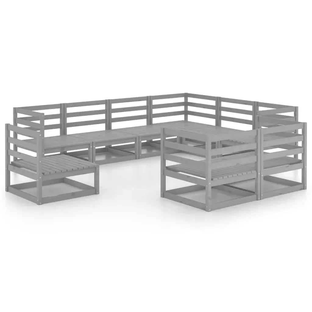 Set Divani da Giardino 9 pz Grigi in Legno Massello di Pino 3075806