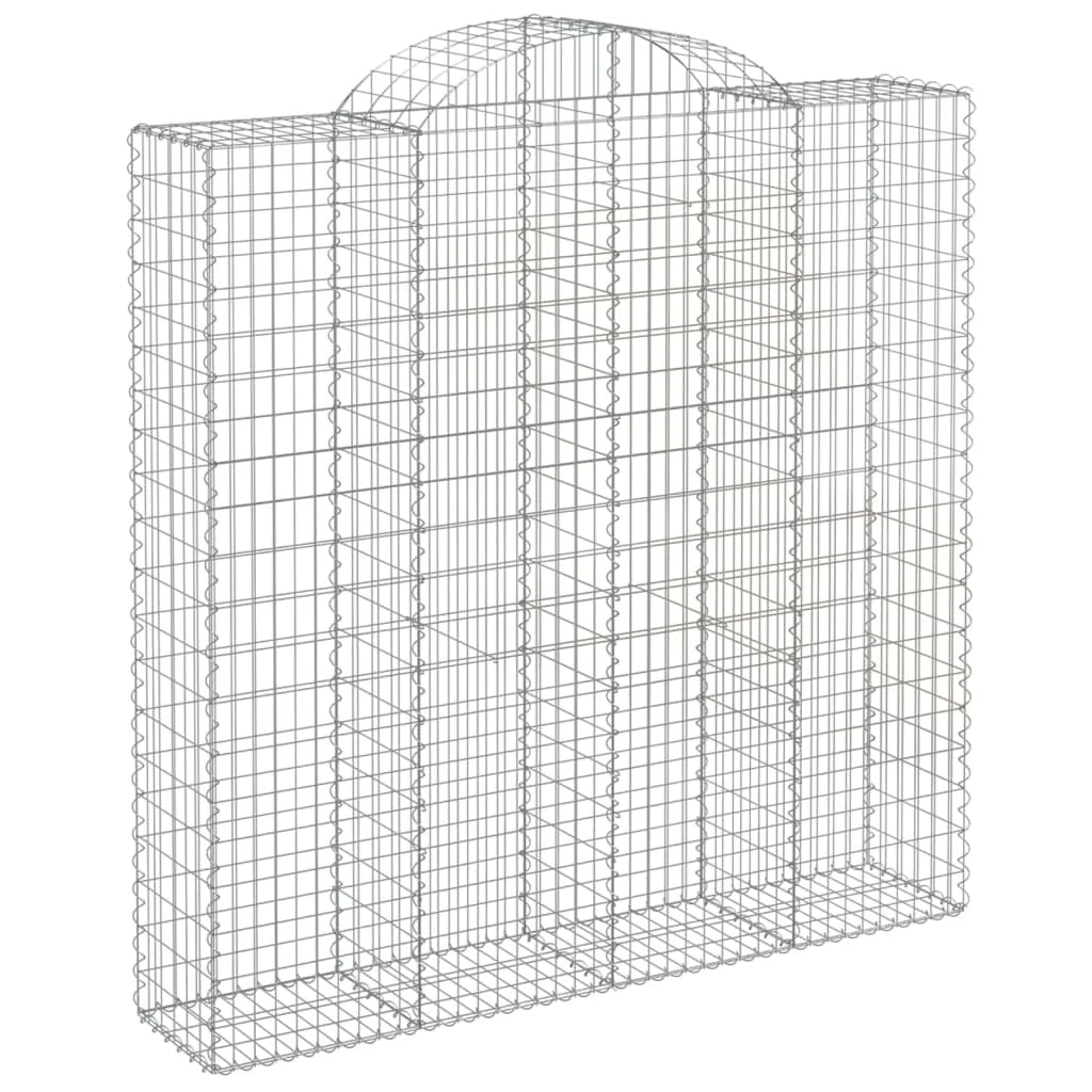 Cestini gabbioni recinzione a gabbia muro di contenimento ad arco 5 pezzi 200 x 50 x 200/220 cm ferro zincato argento 02_0040894