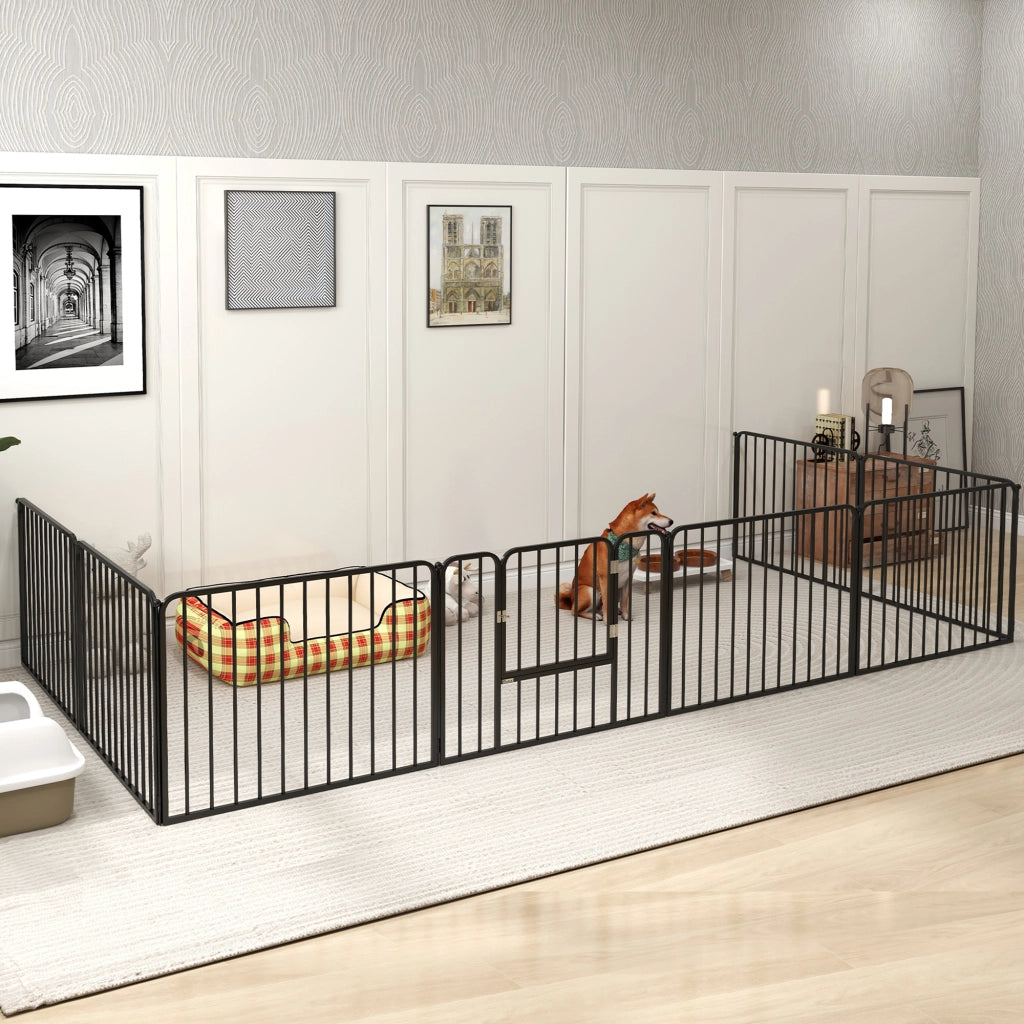 Recinto per Cani a 8 Pannelli Modulabili da Interno ed Esterno, in Acciaio, 164x164x60 cm, Nero