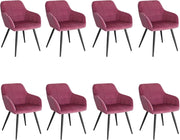 Set di 8 Sedie per Sala da Pranzo Imbottita, Poltroncina in Velluto,Sedia da Cucina con Braccioli e Schienale, Gambe in Metallo, moderne, Bordeaux, BH93bd-8
