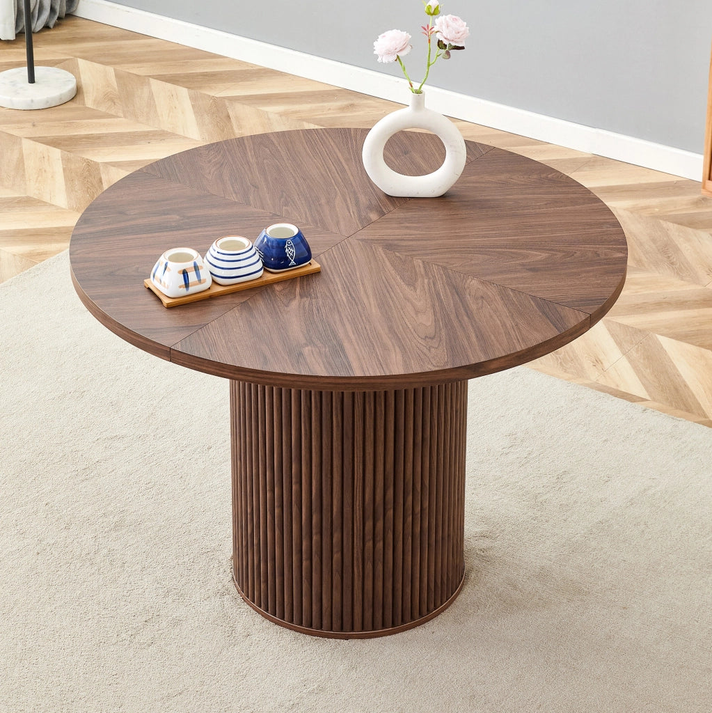 Tavolo da pranzo rotondo 100 cm in MDF effetto noce; altezza 76 cm