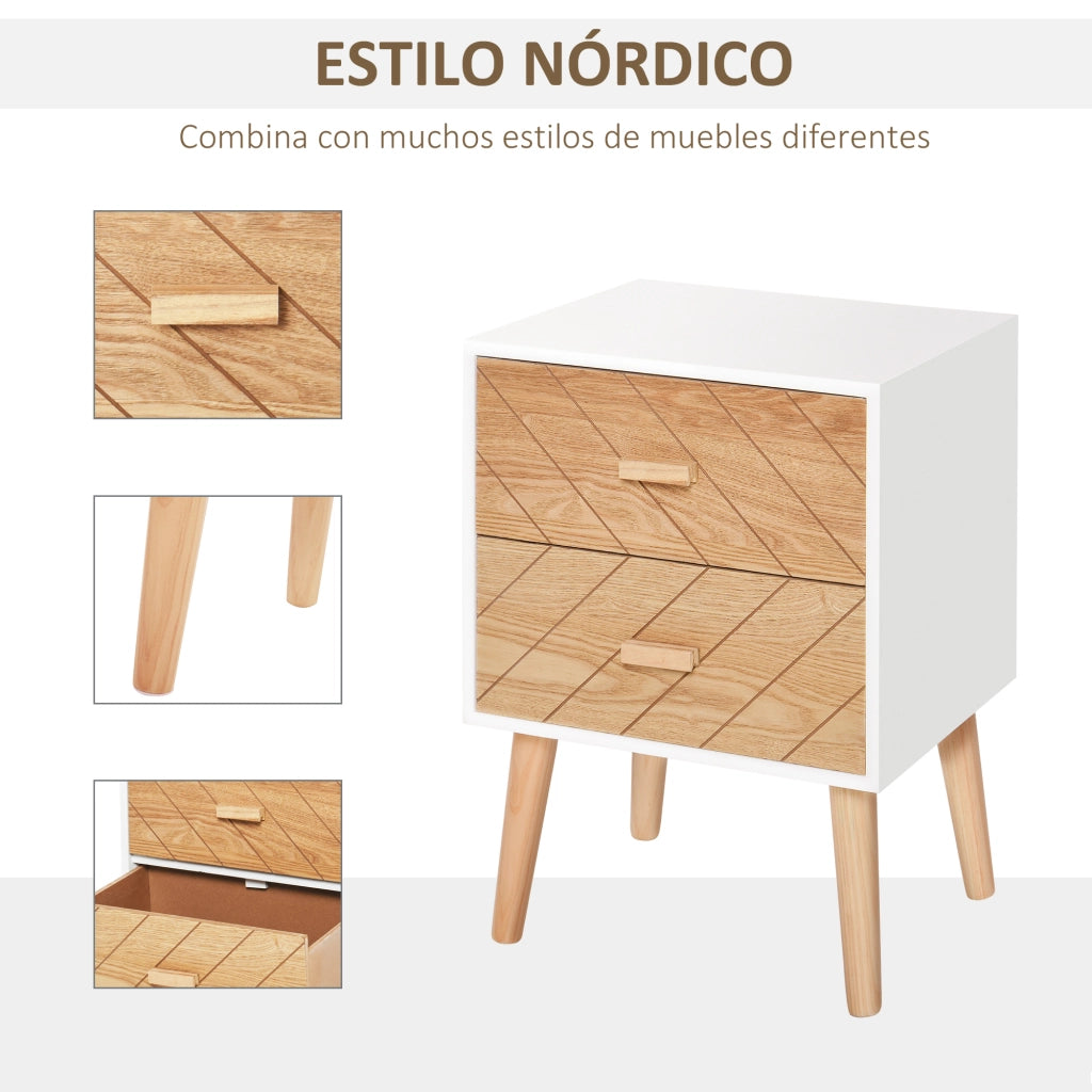 Comodino con 2 Cassetti ¨C Zephmum ¨C 40x30x55,5 cm Bianco e Naturale
