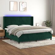 Letto a Molle con Materasso e LED Verde Scuro 200x200cm Velluto cod mxl 63167