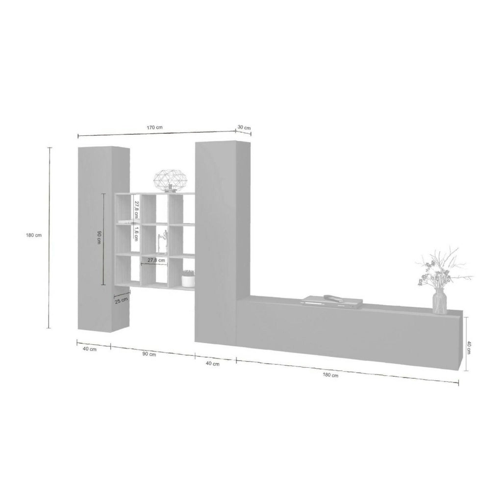 Parete attrezzata Genoveffa, Set salotto porta TV a 3 ante, Mobile soggiorno multiuso, 100% Made in Italy, cm 270x30h180, Antracite e Acero
