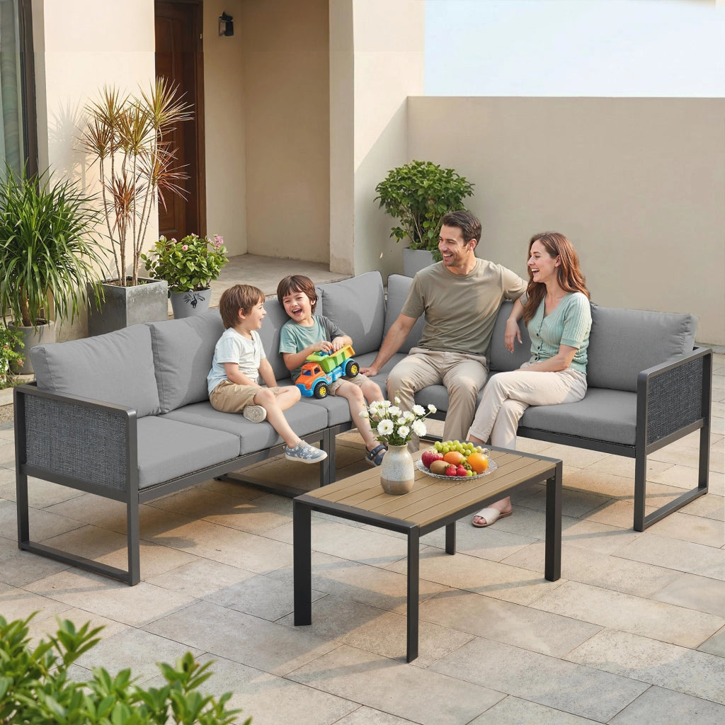 Divano angolare esterno 6 posti con tavolino e cuscini ¨C zephmum ¨C grigio scuro