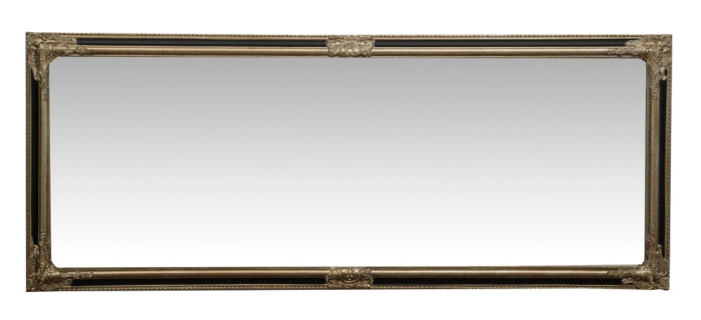 Biscottini Specchio Specchiera Impero da parete e appendere verticale/orizzontale L72xPR4xH180 cm finitura argento e nero anticato