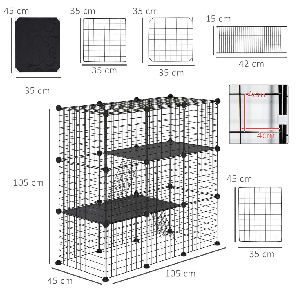 Gabbia per Animali Domestici 31 Pannelli ¨C zephmum ¨C Nero 105x45x105 cm