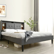 LETTO matrimoniale 140x200 cm grigio con testiera contenitore, USB e LED