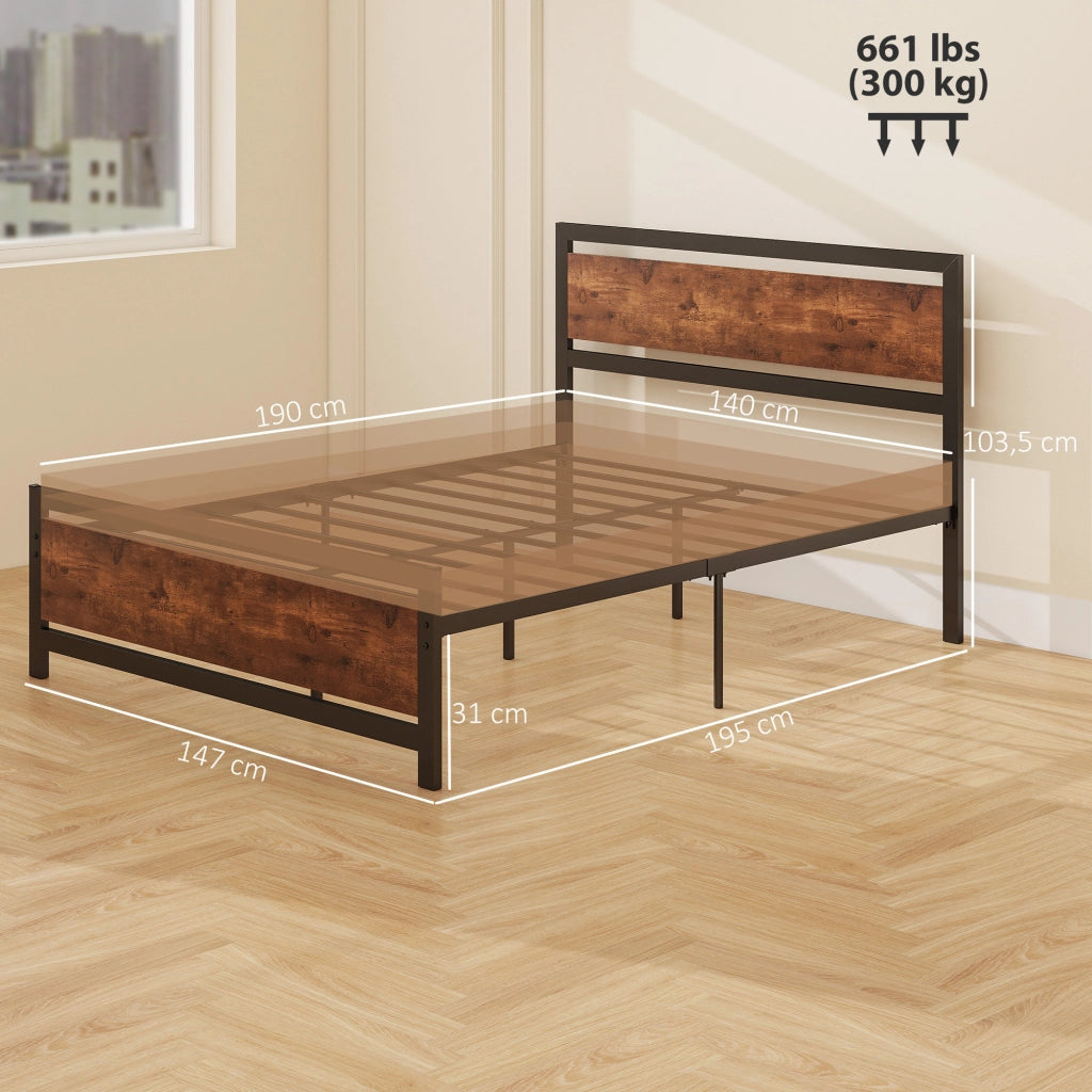 Letto Matrimoniale in Acciaio con Testiera e Rete a Doghe ¨C Zephmum ¨C 140x190 cm Marrone