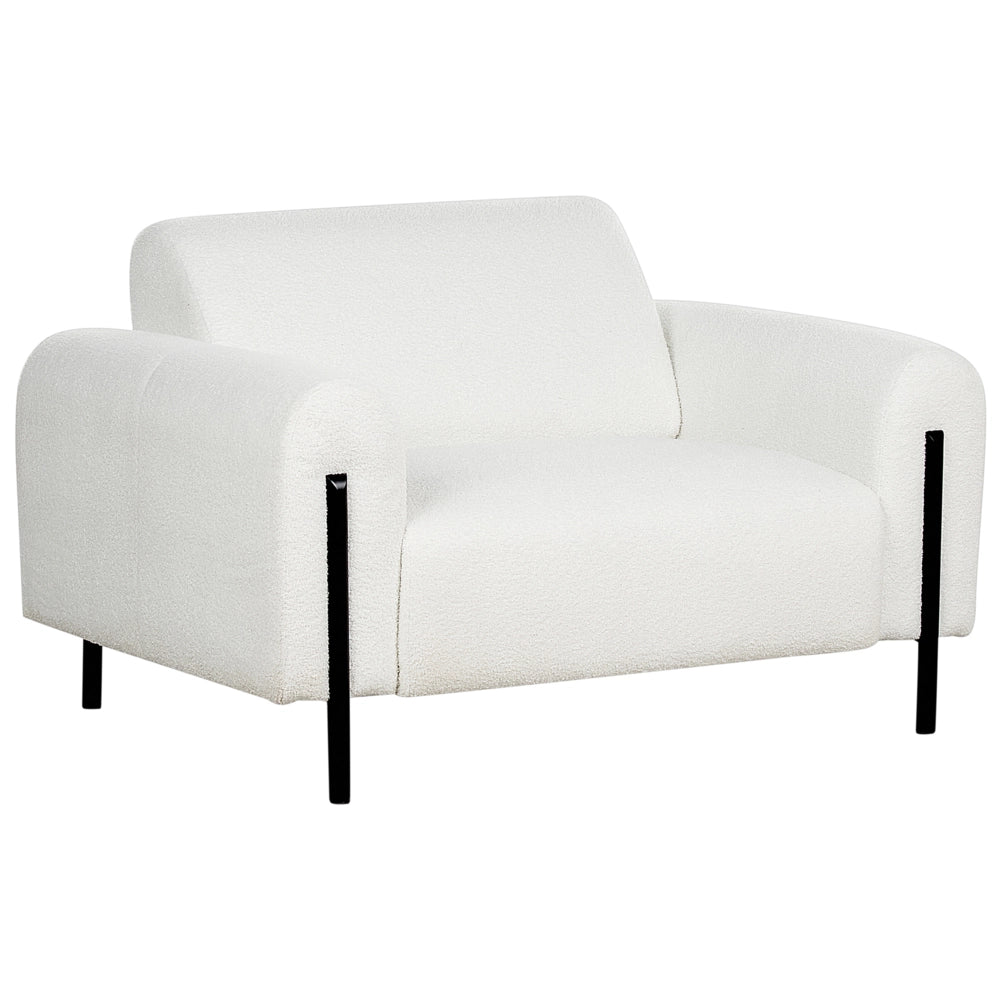 Poltrona in tessuto bouclè bianco schienale regolabile gambe in metallo stile moderno