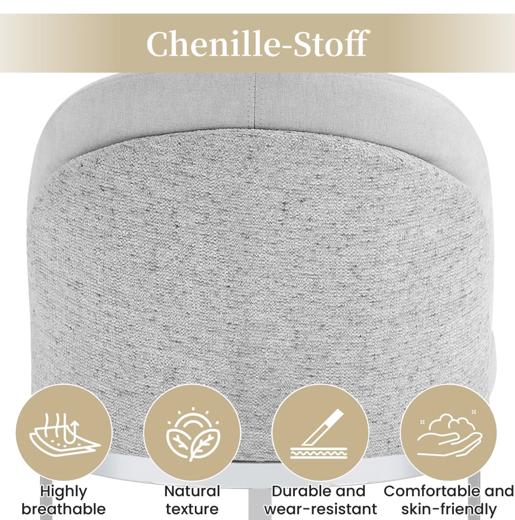 Set di 4 sedie da pranzo in ciniglia grigio chiaro con gambe in metallo argento