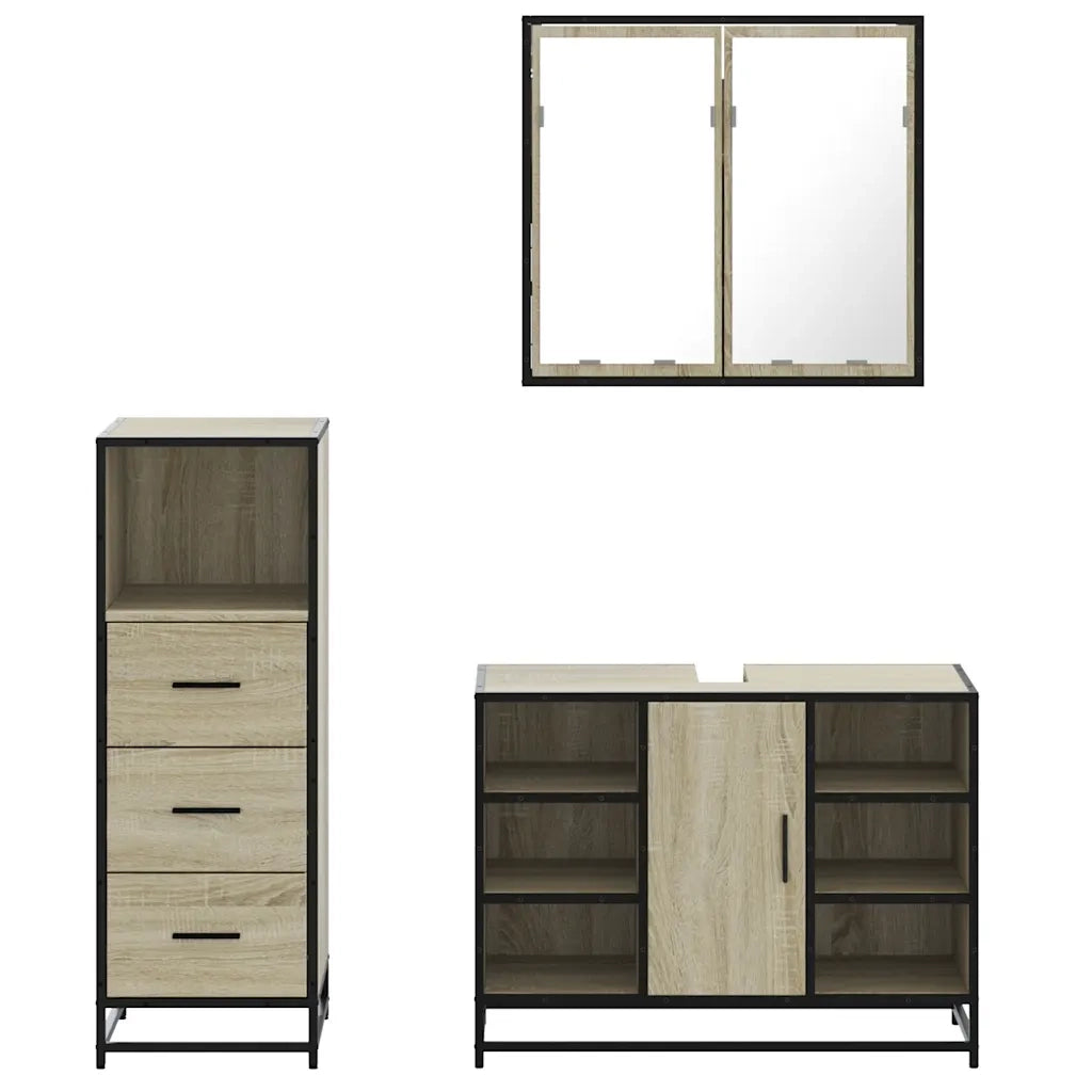 Set Mobili da Bagno 3 pz Rovere Sonoma in Legno Multistrato