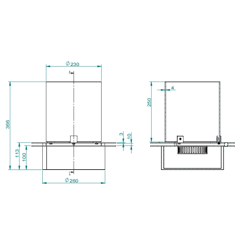 Bruciatore tondo con vetro per camino a bioetanolo biocamino inox 3 lt d.35