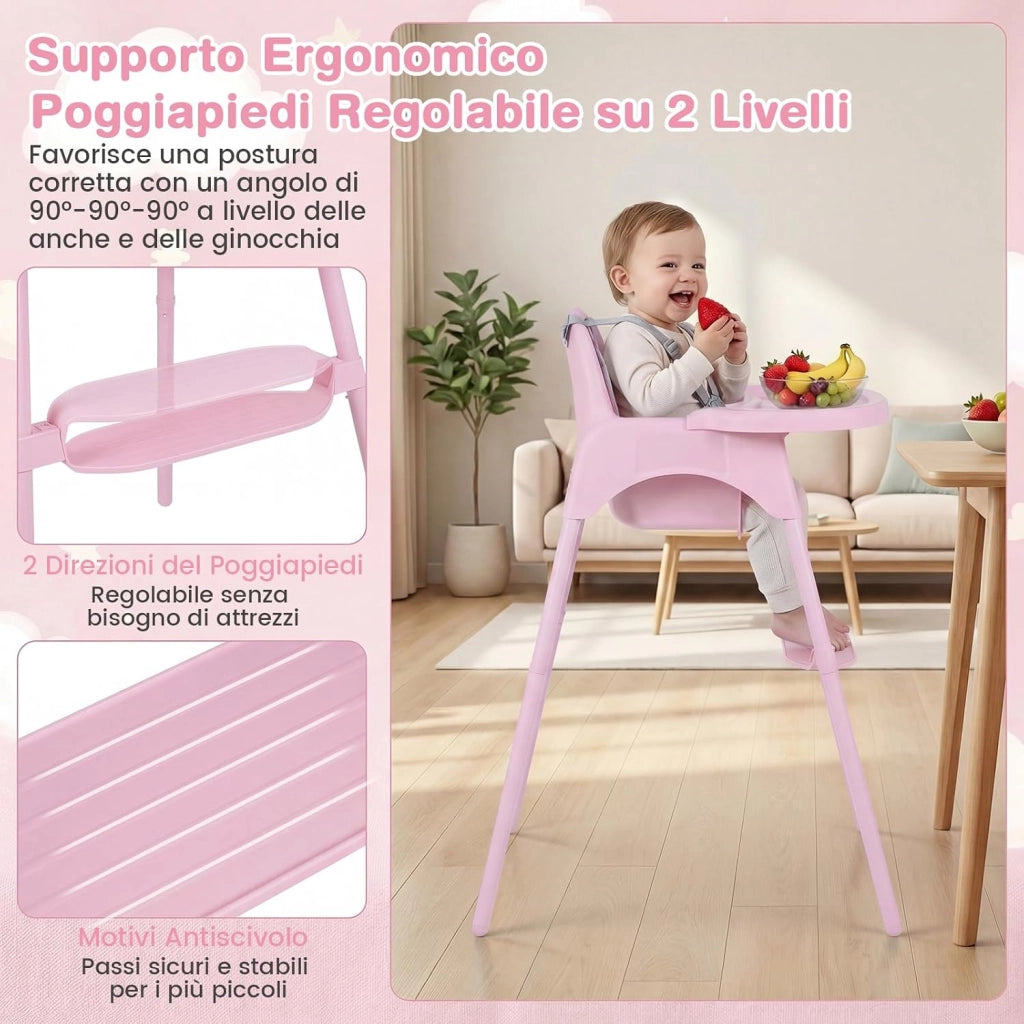 4 in 1 Seggiolone per Bambini, Vassoio Doppio Rimovibile | Cintura di Sicurezza a 5 Punti, Poggiapiedi Reversibile, per Bambini 6-36 Mesi