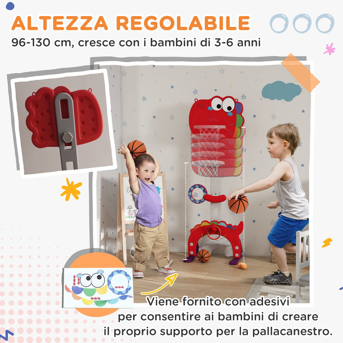 Canestro Basket per Bambini Regolabile 5 in 1 con Porta da Calcio e Golf Rosso