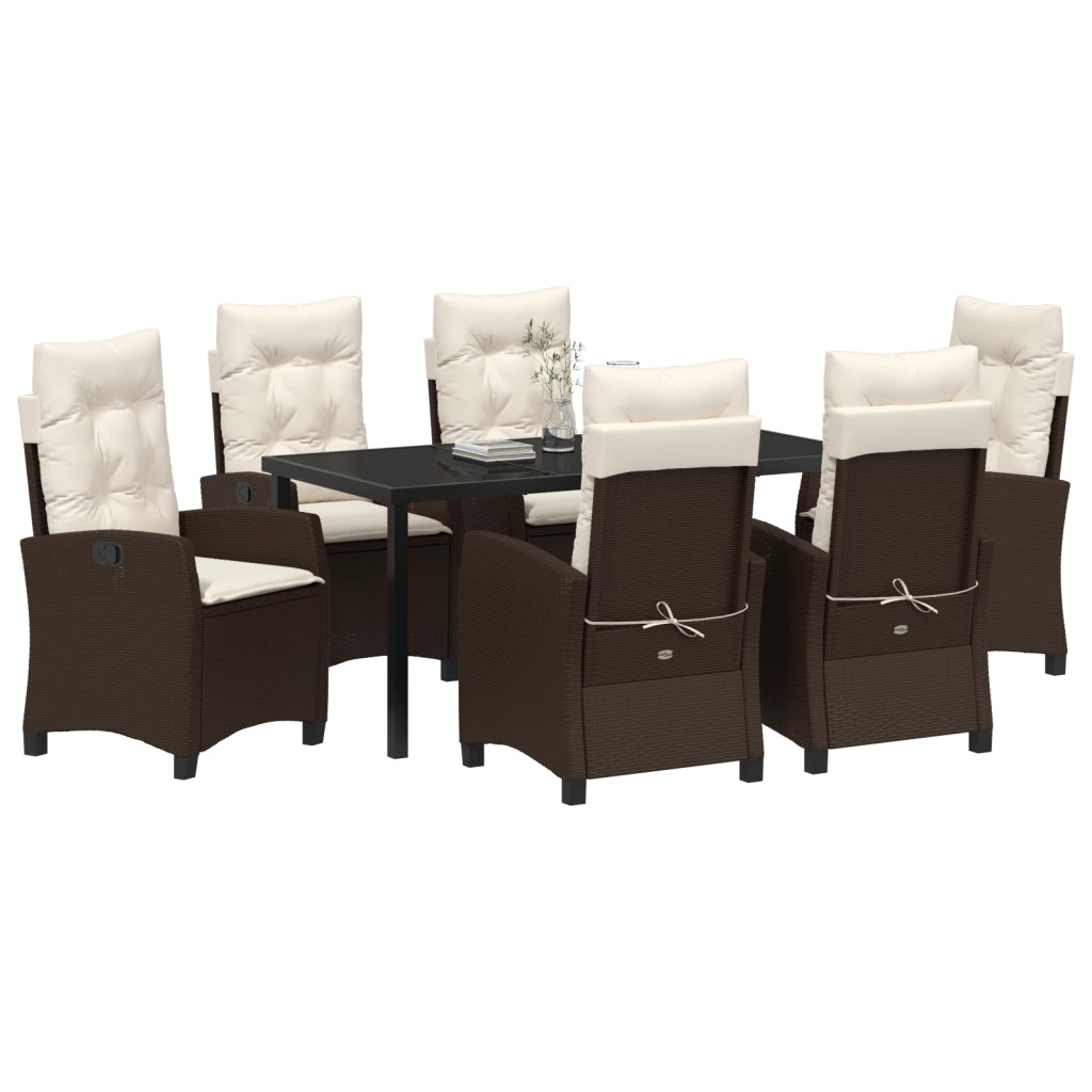 Set da pranzo da giardino 7 pezzi con cuscini marrone in polyrattan