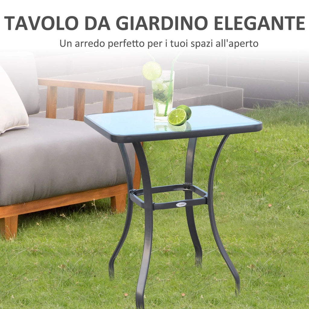 Tavolino Moderno Piano in Vetro Temperato. Tavolo da Giardino Esterno Metallo 68.5x68.5x84cm Grigio