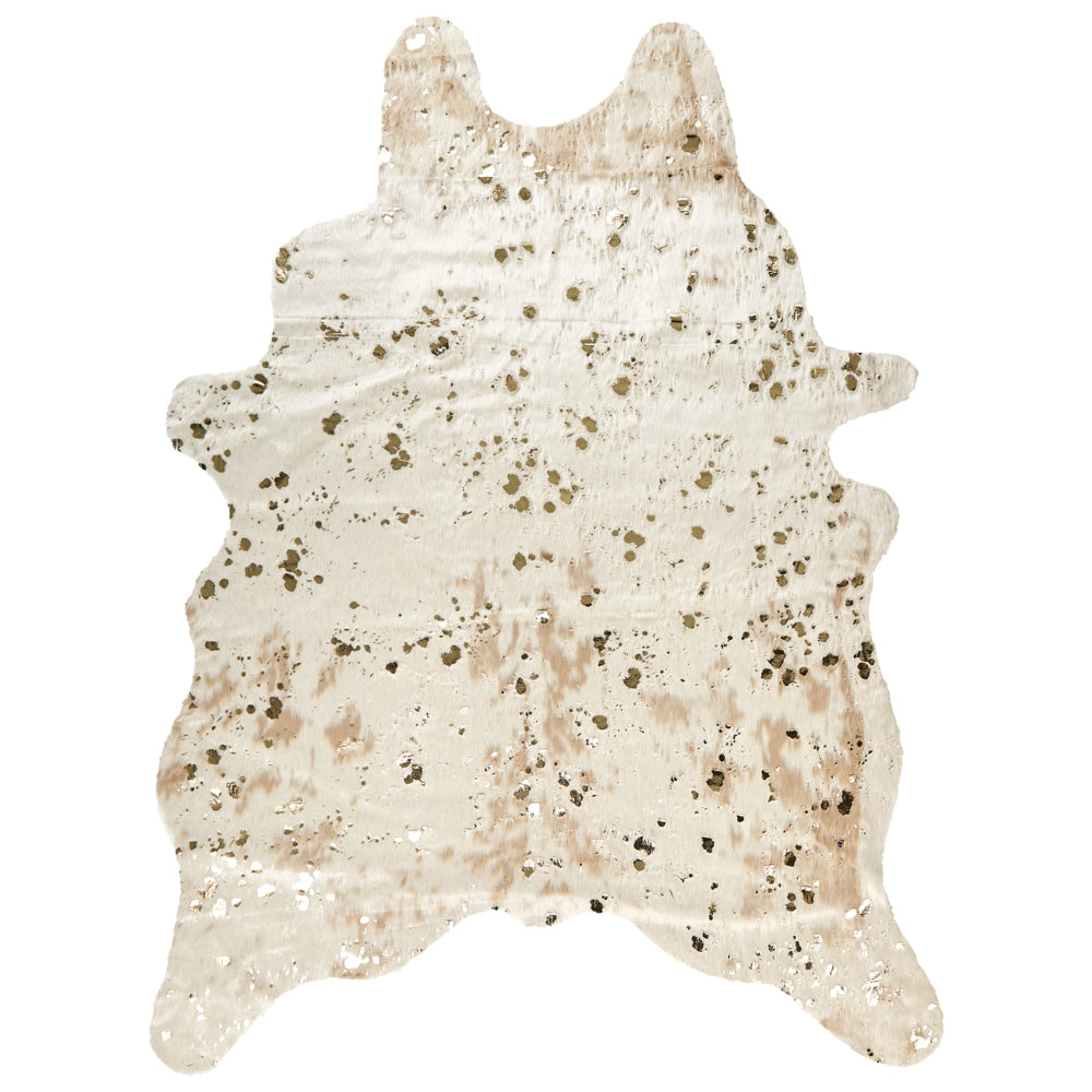 Tappeto tappetino Beige con Finta Pelle di Vacchetta dorato 150 x 200 cm con Macchie Irregolare Moderno Rustico